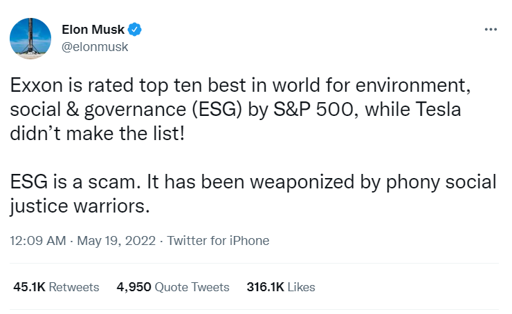 Elon Musk tweet about Exxon